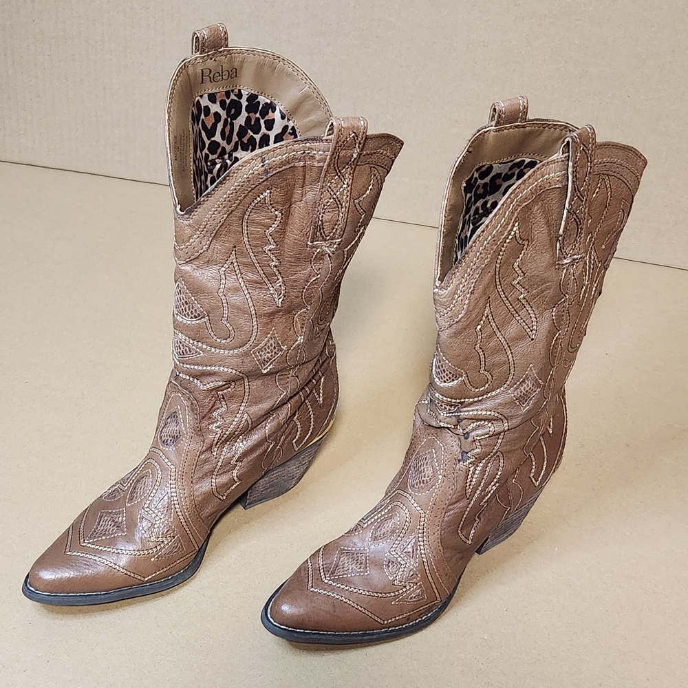 REBA TAN LEATHER Western COWGIRL Boots RB-Backstage Women's US Size 9 - Picture 4 of 11